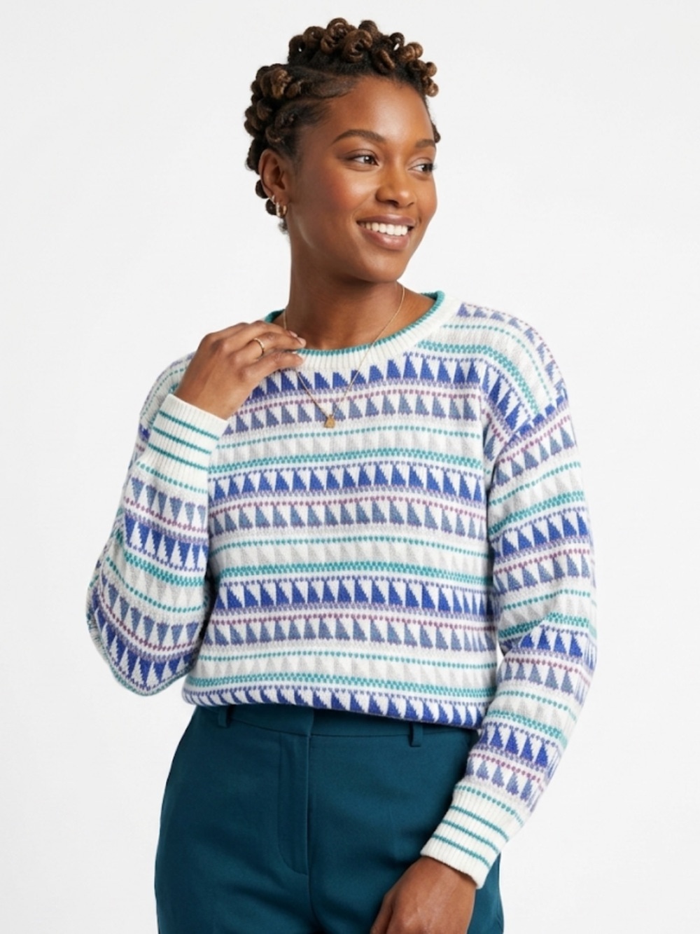 Colours by Alexander Julian Womens Crewneck Patterned Sweater 100% Cotton Large
